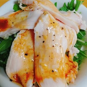 玉ねぎドレッシングで★キャベツと水菜と鶏ハムサラダ